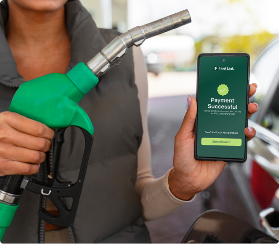 Illustration of an automated fuel payment between a customer and an attendant